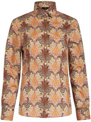 Koszula bawełniana z nadrukiem z wzorem paisley Etro brązowa