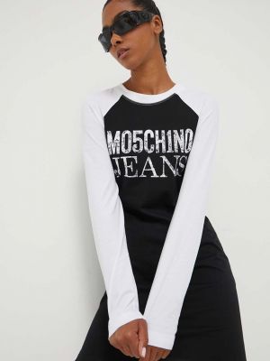 Bavlněné mini šaty Moschino Jeans bílé