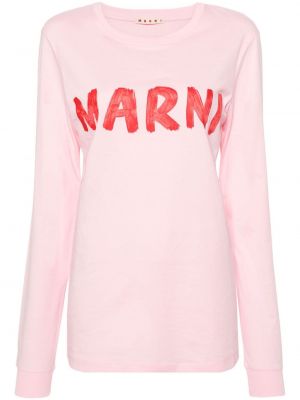 Koszulka bawełniana z nadrukiem Marni różowa
