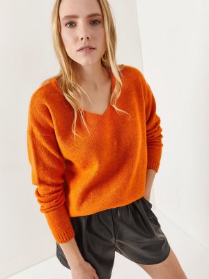 Džemperis ar v veida izgriezumu Olalook oranžs