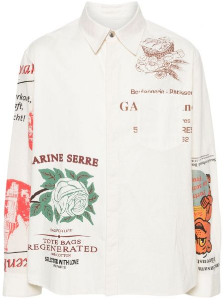 Памучна дълга риза с принт Marine Serre бежово