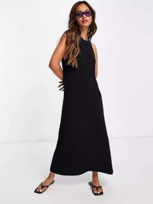 Трикотажное длинное платье с высоким воротником Selected черное