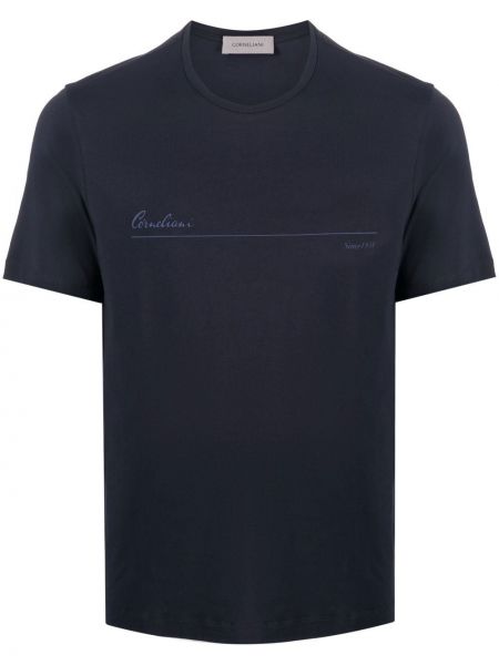 Тениска с принт от джърси Corneliani синьо