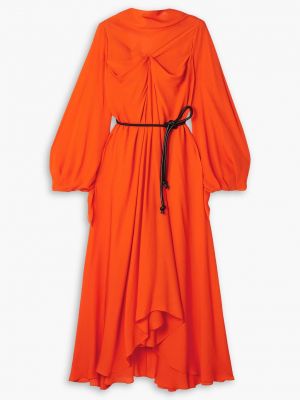 Платье макси из шелкового крепдешина с поясом и драпировкой ROLAND MOURET оранжевый
