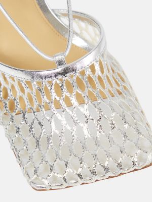 Мрежести кожени полуотворени обувки Bottega Veneta сребристо