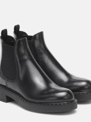 Кожени обувки до глезена на платформе Prada черно