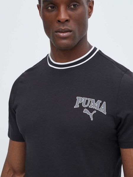Czarna koszulka bawełniana z nadrukiem Puma