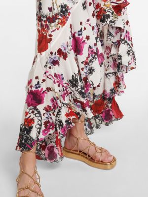 Květinové hedvábné dlouhé šaty s volány Camilla