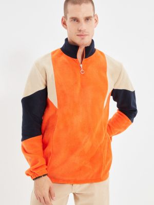 Priliehavá fleecová mikina Trendyol oranžová