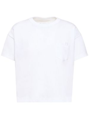 Camiseta de algodón de tela jersey con bolsillos Sacai blanco