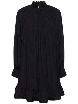 Saténové mini šaty s volány s dlouhými rukávy Lanvin černé