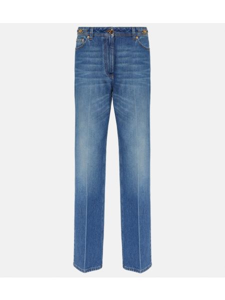 Синие прямые джинсы с высокой талией Versace