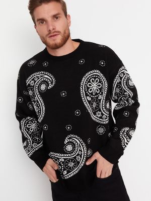 Oversized pulover s paisley potiskom Trendyol črna