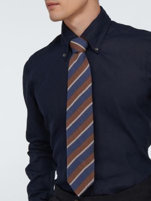 Pruhovaná hodvábna vlnená kravata Thom Sweeney hnedá
