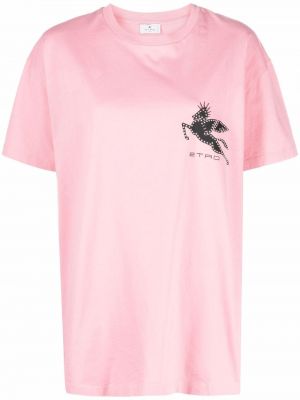 Тениска с принт с шипове Etro розово