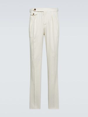 Bavlnené menčestrové rovné nohavice Brunello Cucinelli biela
