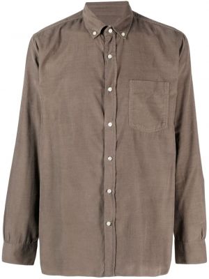 Βαμβακερό λινό πουκάμισο με κουμπιά στον γιακά Officine Generale καφέ