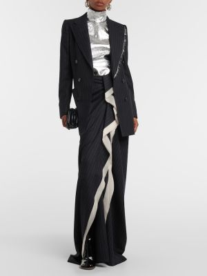 Pruhovaná vlnená dlhá sukňa Dries Van Noten sivá