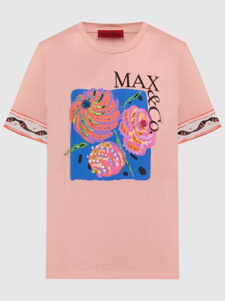 Футболка с вышивкой с принтом Max & Co розовая