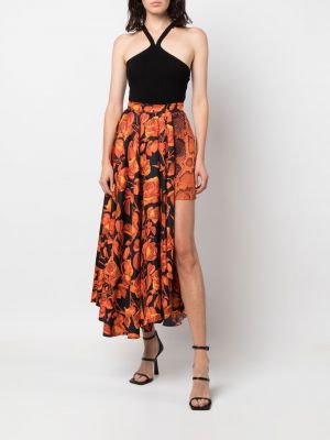 Hedvábné sukně s potiskem Roberto Cavalli oranžové
