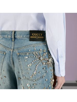 Szorty jeansowe z kryształkami Gucci niebieskie