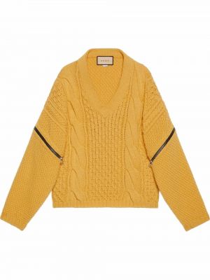 Vilnonis megztinis v formos iškirpte Gucci geltona
