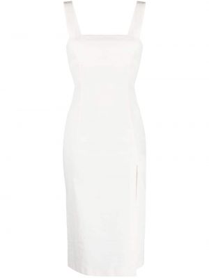 Lniane sukienka midi bez rękawów Pinko - biały
