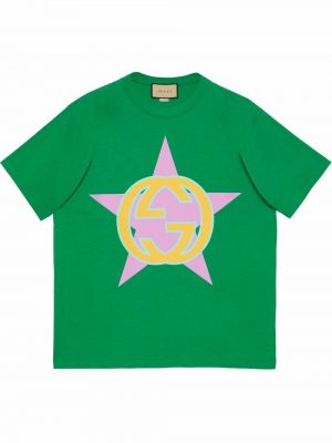 Със звездички тениска с принт Gucci зелено