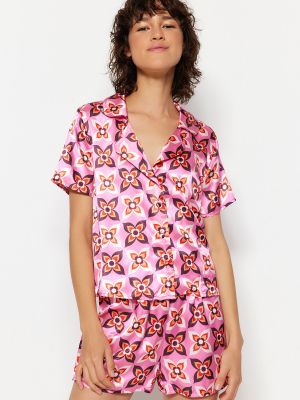 Pijamale cu imprimeu geometric Trendyol roz