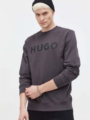 Bluza bawełniana z nadrukiem Hugo szara