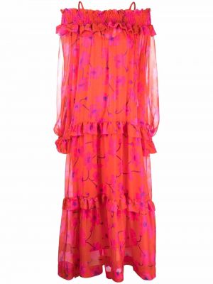 Trykt floral silke dress P.a.r.o.s.h. rød