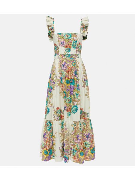 Pamučna midi haljina s cvjetnim printom Etro bijela