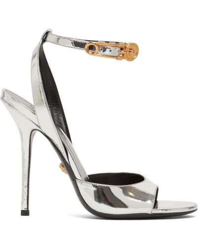 Sandale din piele cu toc cu cataramă Versace - argintiu