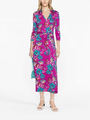 Květinové hedvábné šaty s potiskem Dvf Diane Von Furstenberg růžové
