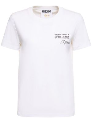 T-shirt di cotone con stampa in jersey Moschino bianco