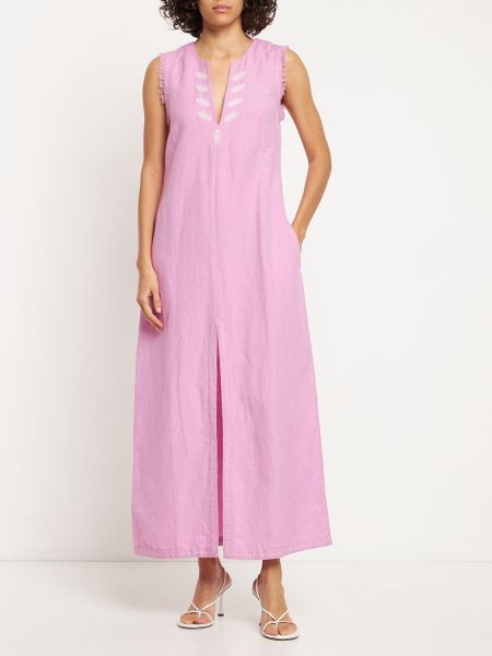 Midi šaty s výšivkou Maria De La Orden růžové