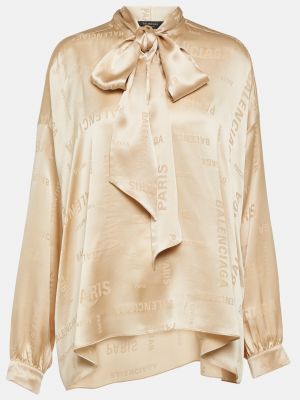 Блузка из жаккардового шелка с логотипом Balenciaga бежевый