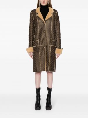 Prošívaný kožený kabát Chanel Pre-owned hnědý
