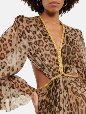 Rochie lunga de mătase cu imagine cu model leopard Etro
