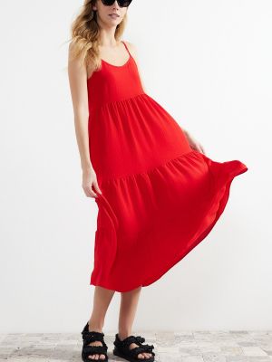 Плетена relaxed миди рокля Trendyol червено