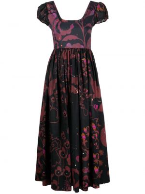Midi haljina s cvjetnim printom s printom Cynthia Rowley crna