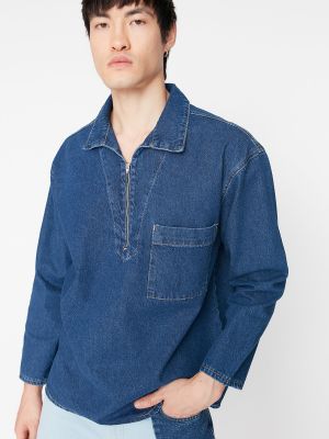 Koszula jeansowa oversize Trendyol niebieska