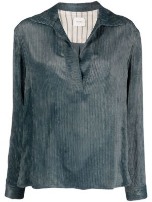 Блуза от рипсено кадифе с v-образно деколте Alysi синьо
