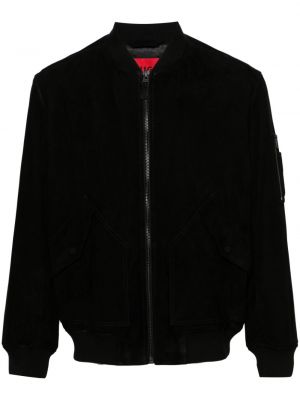 Bomber jakna od brušene kože s patentnim zatvaračem Hugo crna