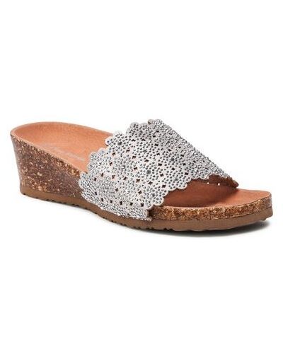 Papuci din piele din piele ecologică Clara Barson argintiu