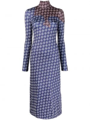 Midi šaty na zip s dlouhými rukávy z polyesteru Rokh - modrá