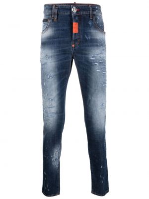 Skinny fit džinsai su nubrozdinimais oversize Philipp Plein mėlyna