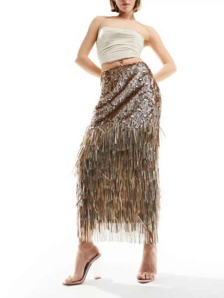 Длинная юбка с пайетками Miss Selfridge золотая