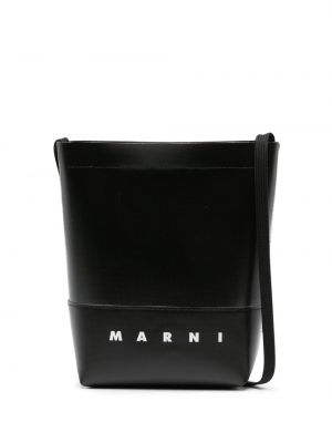 Δερμάτινη τσάντα χιαστί με σχέδιο Marni μαύρο