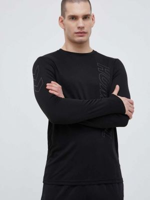 Černé tričko s dlouhým rukávem s potiskem s dlouhými rukávy Hummel